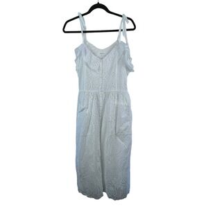 Emerson Fry‎ White Meadow Sundress Eyelet Women Size Large Ruffled Sweetheart
